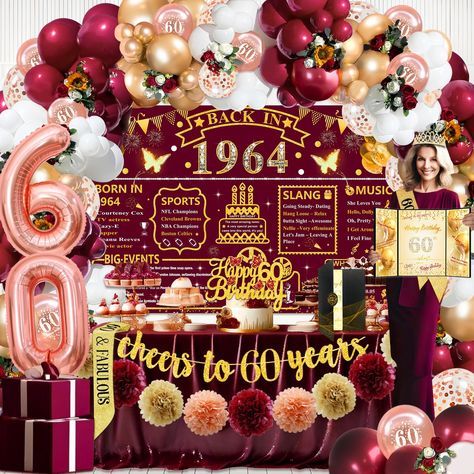 PRICES MAY VARY. Celebrate a milestone birthday in style with these woman 60th birthday decorations! Whether you're throwing a surprise 60th birthday party women or a casual get-together, these decorations will add a festive touch to your event. From fabulous champagne burgundy color themed banners and balloons to confetti and party favors, these decorations are designed to make the birthday honoree feel truly special,perfect for commemorating six decades of life 60th Birthday Decorations for Wo Surprise 60th Birthday Ideas, 60 Birthday Decorations Women, 60th Birthday Ideas For Mom Decoration, 60th Birthday Party Themes For Women, Happy 60th Birthday Woman, 60th Birthday Ideas For Mom Theme, 60th Birthday Celebration Ideas, 60th Birthday Ideas For Mom Party, Birthday Decorations Women