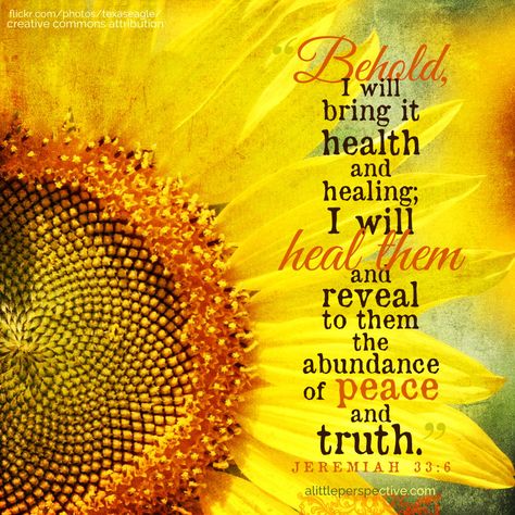 "Behold, I will bring it health and healing; I will heal them and reveal to them the abundance of peace and truth." Jer 33:6 | scripture pictures at alittleperspective.com Jeremiah 33 6, Psalms 91, Healing Bible Verses, Healing Verses, Healing Scripture, Healing Scriptures, Scripture Pictures, Healing Words, Prayers For Healing