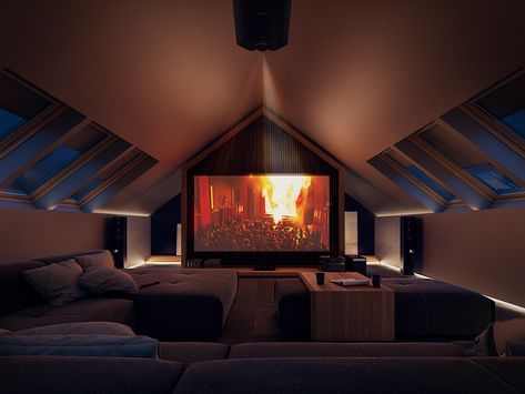 Sala Cinema, Bonus Room Design, Small Home Theaters, Home Theater Room Design, Theater Room Design, Attic Bedroom Designs, Home Cinema Room, At Home Movie Theater, Attic Remodel