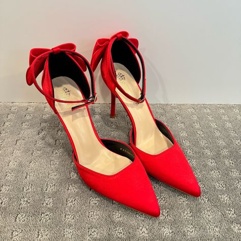 Mmjuly Satin Bow Back Stiletto Pump Heels - Red (W8.5) | Nwob Features: - Beautiful Bow Back - All Over Satin Material - Adjustable Ankle Strap - Closed Toe - Synthetic Sole Heel Height: Approx. 4” Size: Women’s 8.5 Brand New Without Box Or Tags, Never Worn, Excellent Condition Red Bow Heels, Winter Gala, Closed Toe Heels, Heels Red, Pump Heels, Bow Back, Stiletto Pumps, Satin Bow, Satin Material