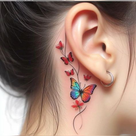 Font Tato, Cute Thigh Tattoos, Behind Ear Tattoos, Mom Tattoo Designs, Tattoos For Women Flowers, Tasteful Tattoos, Pretty Tattoos For Women, Tatuaje A Color, Butterfly Tattoo Designs