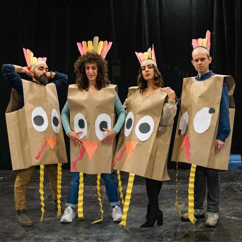 Giant Paper Bag Turkey Costumes Paper Bag Turkey Costume, Turkey Paper Bag Costume, Paper Bag Costume, Thanksgiving Food Costumes, Kids Turkey Costume, Turkey Diy Costume, Dress Up Turkey School Project, Turkey Costume For Kids, Turkey Costume Women