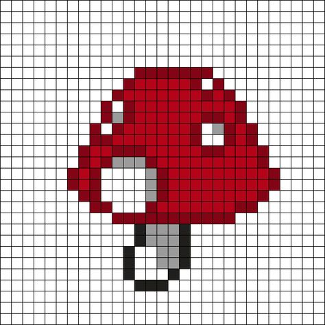 Red Mushroom Perler Bead Pattern | Bead Sprites | Misc Fuse Bead Patterns Mushroom Fuse Bead Patterns, Mushroom Perler Bead Patterns, Mushroom Kandi, Mushroom Perler, Rave Light, Kandi Mask, Number Beads, Fuse Bead Patterns, Kandi Cuff