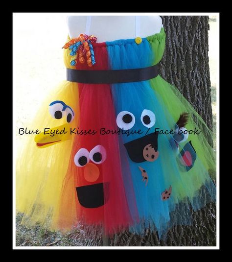 blue eyed kisses boutique, sesame street, costume, tutu, dress, big bird, Oscar, cookie monster, elmo Sesame Street Costume, Bird Diy, Costume Tutu, Sesame Street Birthday Party, Elmo Party, Sesame Street Party, Nephew Birthday, Diy Kostüm, Elmo Birthday