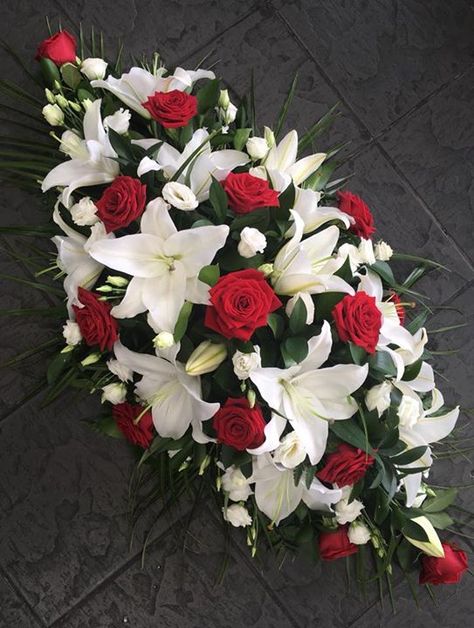 #Flowers #florist #Bouquets Coffin Spray, Deep Red Roses, Dekoratívne Vence, Casket Spray, Casket Flowers, Grave Flowers, Casket Sprays, Church Flower Arrangements, Cemetery Flowers