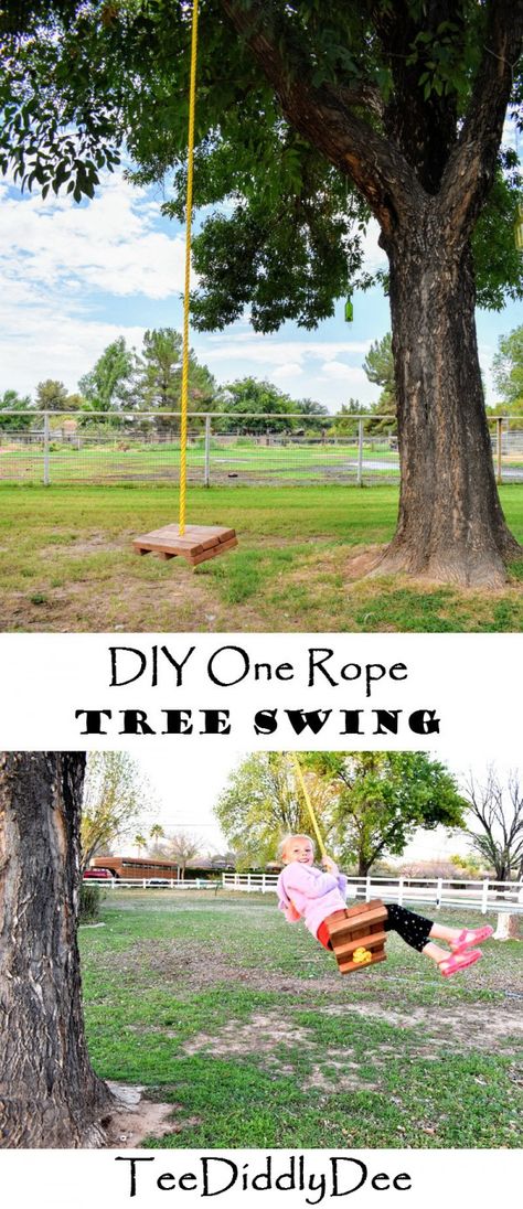 DIY One Rope Tree Swing - Outdoor Children's Play, Kids, Toy Tree Swings Diy, Rope Tree, Diy Swing, Diy Tree, Tree Swing, Natural Playground, Outdoor Diy Projects, Backyard Playground, Play Spaces