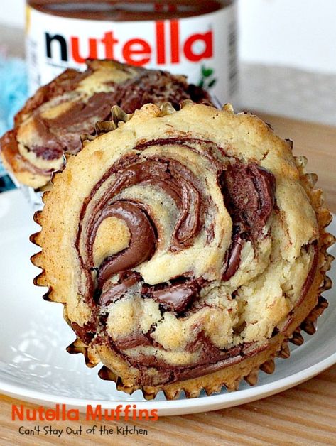 Nutella Muffins – Can't Stay Out of the Kitchen Nutella Marble Cake, Nutella Swirl Muffins, Nutella Breakfast Ideas, Marble Muffins, Cake With Nutella, Nutella Muffin, Nutella Muffins, Nutella Desserts, Gf Flour