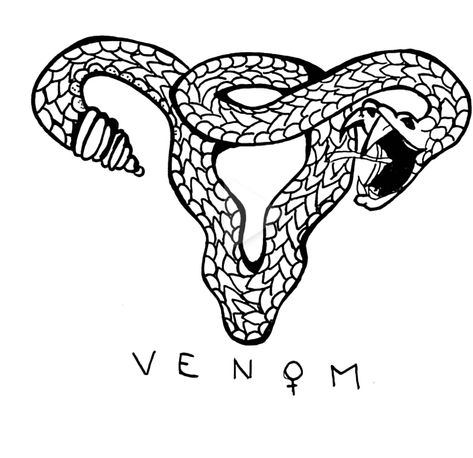 Uterus Tattoo, Venom Tattoo, Venom Snake, Feminist Tattoo, Sharpie Drawings, Snake Tattoo Design, Snake Venom, Body Is A Temple, Snake Tattoo