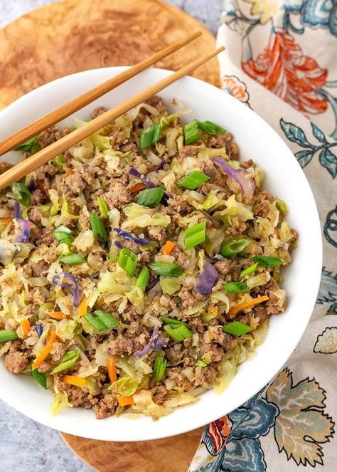 Instant Pot Egg Roll in a Bowl is a delicious low carb one pot recipe. A simple meat & cabbage dish with a nice Asian flavored sauce. Also called Crack Slaw Instant Pot Egg Roll In A Bowl, Instant Pot Ground Meat Recipes, Instant Pot Recipes Low Sodium, Ground Chicken Instapot Recipes, Ground Pork Instant Pot Recipes, Instant Pot Ground Turkey Recipes, Ground Turkey Instant Pot Recipes, Pressure Cooker Eggs, Low Carb Instant Pot Recipes