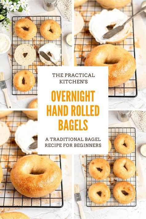 overnight hand rolled bagels Traditional Bagel Recipe, Bagels Recipe Homemade, The Practical Kitchen, Bagel Recipes, Bun Recipes, Bagel Recipe Easy, Dude Food, Overnight Recipes, Recipe For Beginners