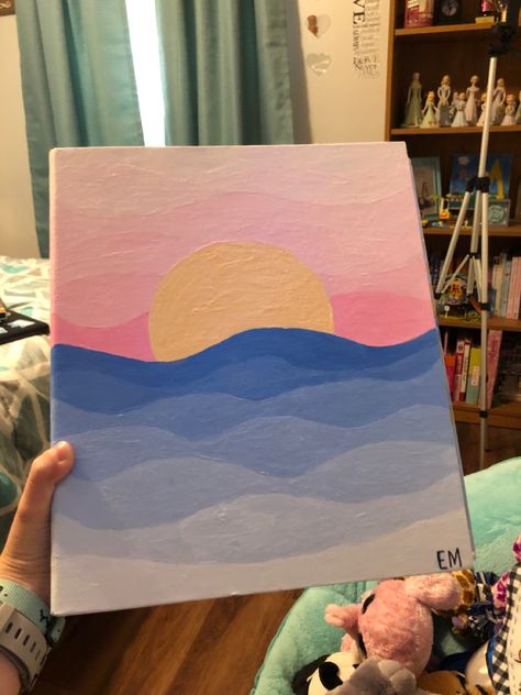 Painting Ideas On Canvas Simple Sunset, Preppy Simple Paintings, Easy Painting Ideas For Beginners Simple, Canvas Painting Designs Simple, Beach Canvas Painting Easy, Aesthetic Art Easy Painting, Diy Cute Furniture, Painting Ideas On Canvas Easy Sunset, Summer Simple Paintings