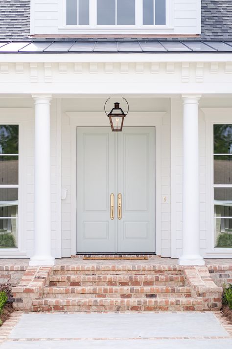 Seminole - Jefferson Door Jefferson Door White House White Door, Blue Front Door, Exterior Inspiration, Door Paint Colors, Exterior Front Doors, Exterior Paint Colors For House, House Front Door, Front Door Colors, White Brick