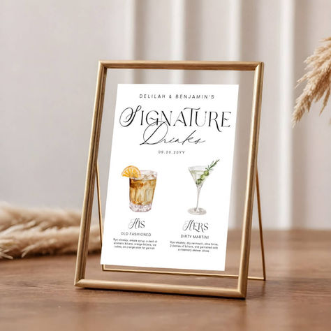 Signature Drink Wedding, Watercolor Drinks, Drink Wedding, Wedding Drink Sign, Old Fashioned Drink, Drinks Sign, Wedding Signature Drinks, Wedding Drinks, Bar Menu Wedding