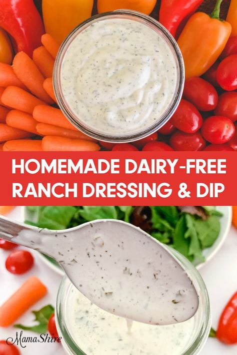 You can easily make your own homemade dairy-free ranch dressing and dip. Can also be made vegan. Perfect for dipping and salads! #dairyfreeranchdressing #ranchdressing #dairyfreerecipes #glutenfree #mamashire Dairy Free Ranch, Sweet Potato Vegan, Gluten Free Dairy Free Recipes Dinner, Dairy Free Ranch Dressing, Dairy Free Salads, Dairy Free Cooking, Dairy Free Recipes Dinner, Dairy Free Snacks, Ranch Dressing Recipe