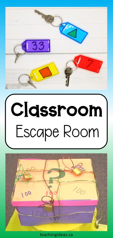 A set of 4 keys and colourful key chains and a box locked  with 4 locks. 3rd Grade Escape Room, Escape Room Elementary School, Stem Escape Room, Classroom Escape Room Elementary, Space Themed Escape Room, Escape Room Ideas For Teens, Fun Friday Activities Classroom Ideas, Escape Room Classroom, Diy Escape Room For Kids