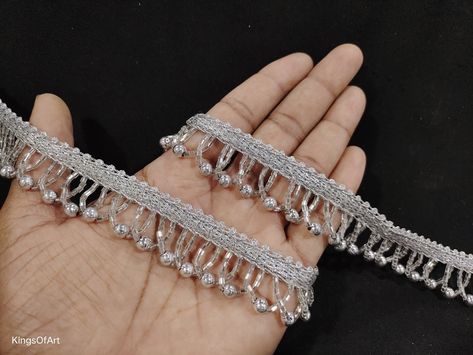 Latkan Lace Design, Beads Lace Border, Latkan Lace, Lace Designs On Suits, Wedding Wear Dresses, Cloth Accessories, Saree Tassels Designs, Lace Fancy, Tassel Lace