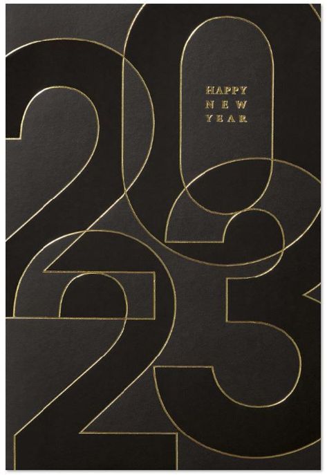 Moderne Neujahrskarte in schwarz mit Jahreszahl 2023 und "Happy New Year" Happy New Year 2024 Cards, Modern Greeting Card, New Years Card Design, 2025 New Year Design, New Years Poster Design, 2024 Happy New Year Design, New Year Card 2024, Mis Logo, Creative New Year Post