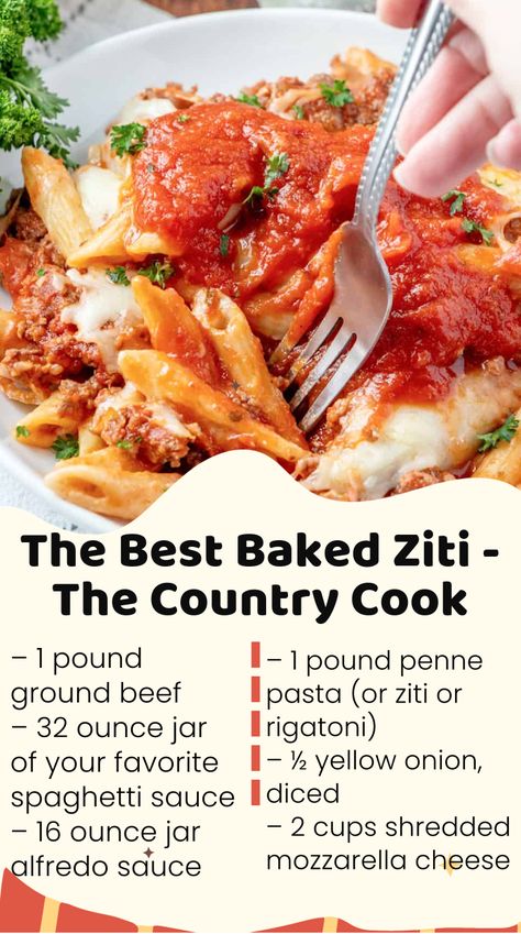 Easy Baked Ziti Baked Ziti Recipe Without Ricotta, Easy Baked Ziti With Ground Beef, Oven Baked Ziti, Cheesy Alfredo Pasta, Baked Ziti With Ground Beef, Baked Ziti With Meatballs, Classic Baked Ziti Recipe, The Best Baked Ziti, Best Baked Ziti