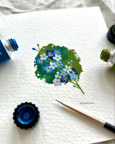 Gouache Flowers, Pretty Flowers Photography, Small Blue Flowers, Blue Flower Painting, Gouache Paint, Gouache Illustrations, Flowers Painted, Gouache Art, Drawing Quotes