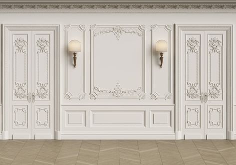 Modern Classic Living Room, Kursi Bar, Neoclassical Interior, Wall Panel Design, Classic Interior Design, Classic Living Room, Fabric Wall Art, Classic Wall, Wall Molding