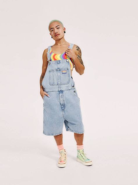 Levi's® Pride Liberation Shortalls - Light Wash | Levi's® US White Jeans For Women, All Pronouns, Long Jean Shorts, Levi 501 Shorts, Shorts Overalls, Levis Denim Shorts, Levis Pants, Light Blue Shorts, Levi’s 501