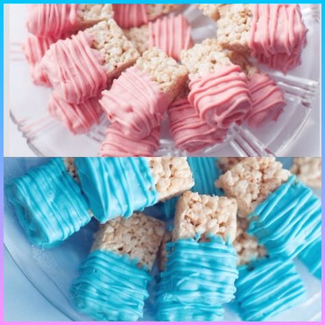 Gender Reveal Rice Crispy Treats Gender Reveal Joke Ideas, Gender Reveal Rice Crispy Treats, Gender Reveal Goodies, Gender Reveal Rice Krispie Treats, Gender Reveal Treats Sweets, Gender Reveal Treats, Buck Or Doe Gender Reveal, Gender Reveal Dessert, Gender Ideas