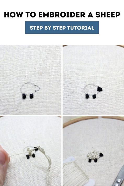 Sheep Embroidery Ideas, Embroidery Creative Ideas, Embroidery Sheep Tutorial, Embroidered Sheep Hand Embroidery, Fall Embroidery Tutorial, Black Sheep Embroidery, Easy Simple Embroidery, Lamb Embroidery Pattern, Embroidery Simple Design Ideas