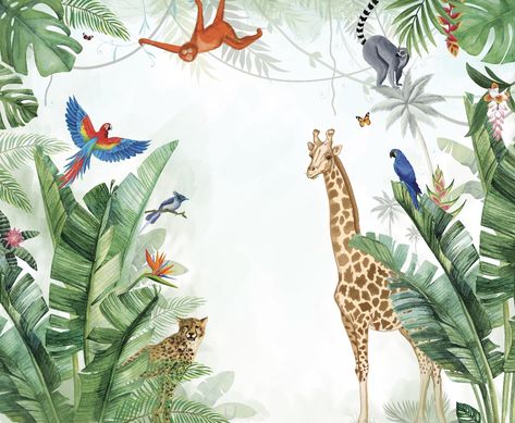 Animal Line Drawings, Cat Themed Birthday Party, Animal Theme Birthday, مشروعات العلوم, Jungle Mural, Jungle Birds, Jungle Flowers, Jungle Theme Birthday, Baby Animal Drawings