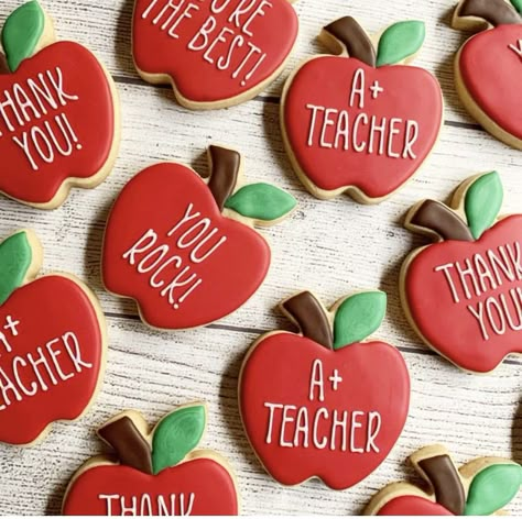 Teacher Appreciation Week Cookies, Teacher Appreciation Royal Icing Cookies, Teacher Appreciation Cookies Decorated, Teacher Cookies Decorated, Teacher Sugar Cookies, Teacher Appreciation Sugar Cookies, Sugar Cookie Ideas, Teacher Appreciation Cookies, Sugar Cookies Royal Icing