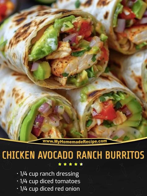 Chicken Wrap Recipes, Avocado Ranch, Easy Recipes For Beginners, Diced Tomatoes, Chicken Avocado, Chapati, Wrap Recipes, Recipes Chicken, Ranch Dressing