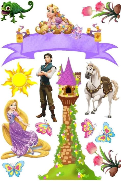 Rapunzel Cake Topper Printable, Rapunzel Cake Topper, Rapunzel Birthday Cake, Disney Princess Birthday Cakes, Bolo Rapunzel, Rapunzel Cake, Paw Patrol Birthday Theme, Tangled Birthday Party, Birthday Card With Name