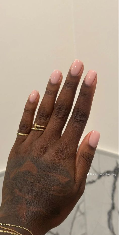 Light Pink Nails Dark Skin, Short Polished Nails, Gel Nails Natural Nail Short, Overlay On Short Nails, Gel Nails Black Women, Very Short Natural Nails, Regular Manicure Nails, Natural Nails Black Women, Natural Painted Nails