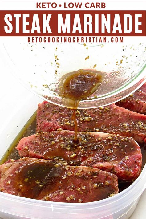 Easy Steak Marinade Take grilled steaks to a whole new level with this super tasty Keto Marinade. It's easy to make and gives steak unbelievable flavor. #ketomarinade #ketogrilling #ketogrillingmarinade Meat Marinade Recipes, Easy Steak Marinade, Keto Steak, Steak Marinade Easy, Marinade Flank Steak, Keto Beginner, Grilled Steaks, Low Sugar Diet Recipes, Steak Marinade Recipes