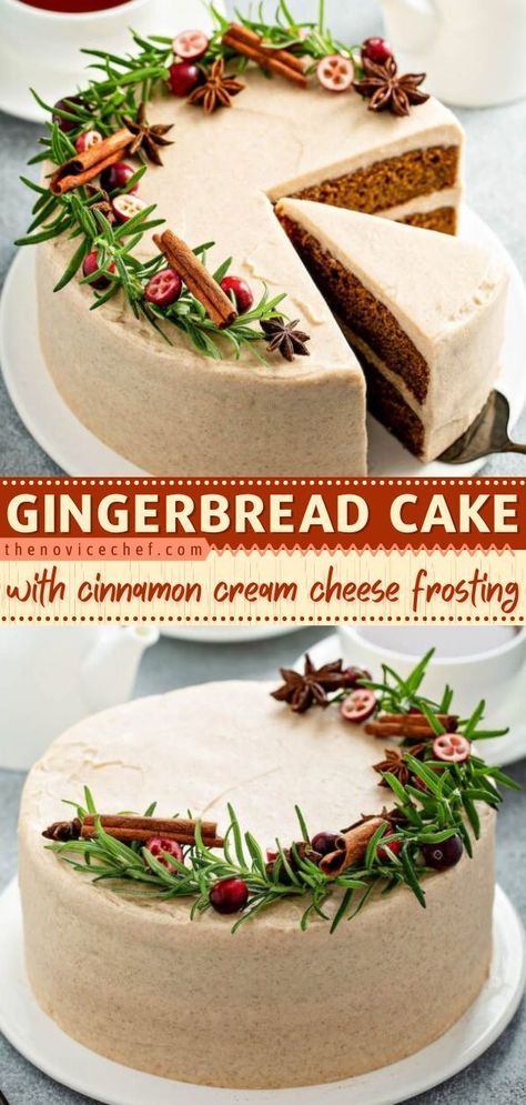 Cake With Cinnamon, Cinnamon Cream Cheese, Christmas Cake Recipes, Gingerbread Cake, Layered Cake, Cinnamon Cream Cheese Frosting, Christmas Food Desserts, Thanksgiving Desserts, Christmas Cooking