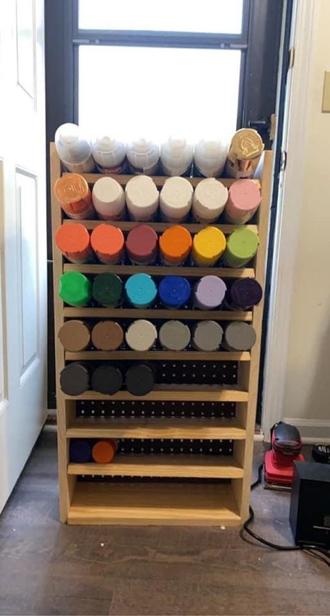 Spray Paint Can Holder | Etsy New Zealand Ultimate Craft Room Modern, Spray Paint Organization, Diy Craft Room On A Budget, Glitter Organization Storage, Tumbler Craft Room Ideas, Qtip Storage Ideas, Spray Paint Holder, Paint Tube Storage, Art Studio Design Ideas