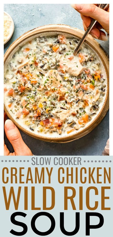 Rice Soup Crockpot, Creamy Chicken And Wild Rice, Meals Crockpot, Crock Pot Baked Potatoes, Easy Creamy Chicken, Chicken And Wild Rice Soup, Chicken Wild Rice, Chicken Crockpot Recipes Healthy, Slow Cooker Creamy Chicken