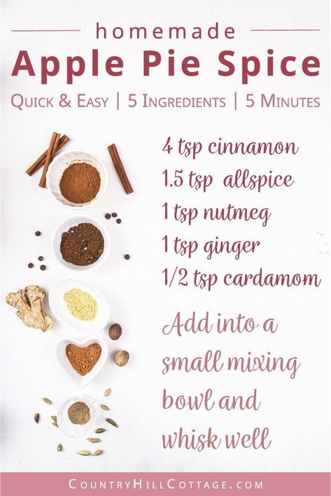 Learn how to make this easy homemade apple pie spice from scratch! The DIY spice mix can be made without cardamom and is very aromatic - perfect to season sweet and savoury apple recipes, like cookies, crescent rolls, dumpcakes, muffin or bread. Handmade seasoning is an excellent DIY food gift idea for holidays and Christmas. The recipe includes packaging ideas and free printable labels. #applepiespice #applepie #foodgift #printable #spiceblends #seasoningmix #diy | countryhillcottage.com Homemade Pumpkin Pie Spice, Savory Apple Recipes, Pumpkin Pie Spice Recipe, Pie Spice Recipe, Homemade Dry Mixes, Seasonal Baking, Homemade Spice Mix, Dry Mixes, Spice Blends Recipes