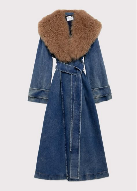 Denim Trench Coat, Stylish Coat, Vintage Mode, Mein Style, Faux Fur Collar, Denim Coat, Mode Inspiration, Fur Collar, Fashion Killa