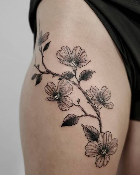 Dogwood Flower Leg Tattoo tattoosbythu Dogwood Tree Tattoo, Linda Tattoo, Dogwood Flower Tattoo, Dogwood Tattoo, Dogwood Flower Tattoos, Flower Leg Tattoos, Bloom Tattoo, Mastectomy Tattoo, Flower Tattoo Ideas