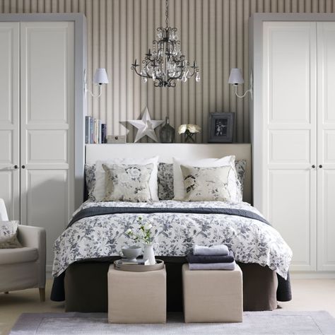 Grey floral bedroom | Country decorating ideas | Ideal Home | Housetohome Traditional Bedrooms, Floral Bedroom, Small Bedroom Designs, White Bedroom Furniture, Bedroom Furnishings, Grey Bedroom, Country Bedroom, Traditional Bedroom, Gray Bedroom