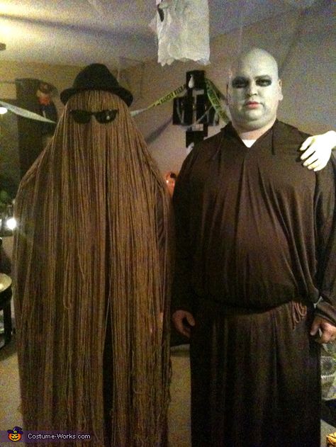 Cousin Itt and Uncle Fester - 2013 Halloween Costume Contest Fester Costume, Uncle Fester Costume, Cousin Itt, Uncle Fester, Woman Costumes, Halloween Costumes 2014, Pirate Costumes, Mermaid Costumes, Addams Family Costumes