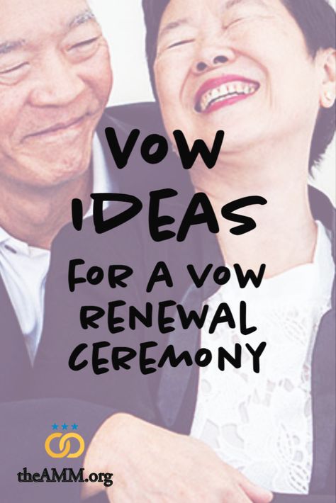 An older couple laughs happily while embracing at their wedding vow renewal ceremony. They are both wearing dark coats, and the woman has a white lace shirt underneath. Over the image are the words "Ideas for a Vow Renewal Ceremony" and the American Marriage Ministries logo, of two gold rings and three blue stars, and the website address TheAMM.org Vow Renewal Words, 50 Years Of Marriage 50th Wedding Anniversary Vow Renewals, Summer Vow Renewal Colors, Simple Wedding Vow Renewal Ideas, Vow Renewal 50 Years 50th Wedding Anniversary, Vows To Husband Renewal, 50th Wedding Anniversary Vow Renewal, Marriage Renewal Vows, 50th Wedding Anniversary Renewal Of Vows