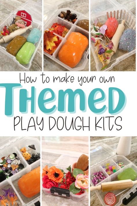 Playdoh Sensory Bins, Themed Play Dough Kits, Sensory Bin Kit Ideas, Play Dough Set Up, Play Dough Color Mixing, Playdoh Invitation To Play, Sensory Play Dough Kits, Travel Playdough Kit, Play Dough Invitation To Play