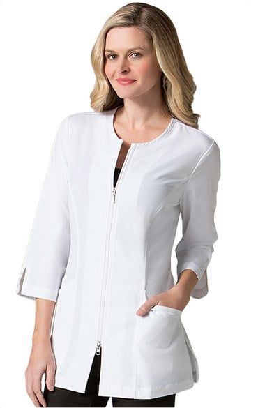 Pure Soft Women's Round Neck¾ Sleeve Lab Coat Jacket | allheart.com Lab Jacket, Healthcare Uniforms, Nursing Fashion, Medical Outfit, Scrub Jackets, Lab Coats, Safety Clothing, Professional Wardrobe, Princess Seam