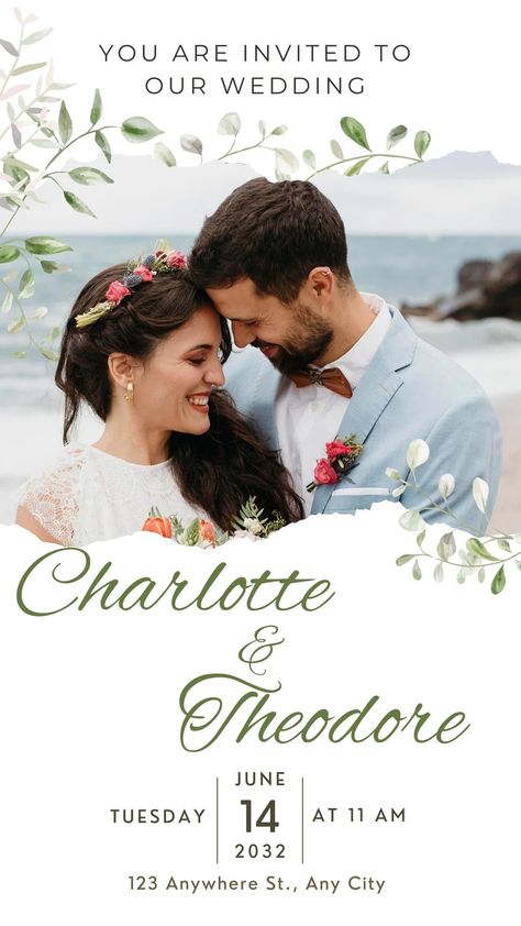 Шаблони Wedding Instagram Story Template, Wedding Instagram Story, Botanical Wedding Invitation, Wedding Instagram, Font Combos, Create Your Story, Botanical Wedding Invitations, Professional Fonts, Green Photo