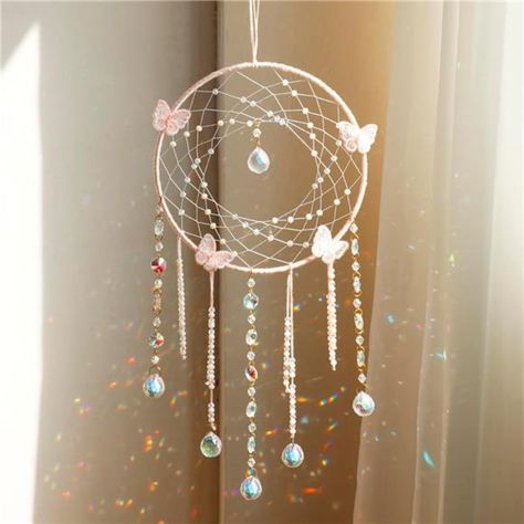 Brand New Click "Buy Now" Button To Place Order Delivery: Estimated 3-5 Days Color : Pink Circle Dreamcatcher Suncatcher- The Dream Catcher And Crystal Suncatcher Are Both Timeless And Sacred Traditions That Originated From The Great Native American Cultures. Historically Dreamcatcher Were Believed To Ward Off Negative Energies While The Suncatcher Was Meant To Collect The Purity Of The Sunlight. Our Macrame Crystal Dream Catcher Strive To Stay True To These Beliefs By Combining The Two Into Dre Dreamcatcher Bedroom, Crystal Dream Catcher, Rainbow Dance, Moon Dreamcatcher, Macrame Dream Catcher, Dream Catcher Craft, Pink Circle, Crystal Suncatcher, Diy Boho