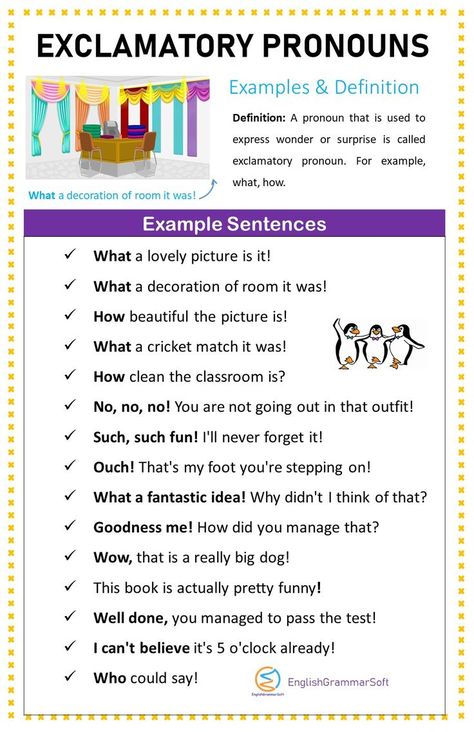 Exclamatory Pronouns Pronoun Examples Sentences, Pronoun Examples, Exclamatory Sentences, Vocabulary Sentences, Punctuation Worksheets, Sentence Examples, Grammar For Kids, English Teaching Resources, English Language Learning Grammar