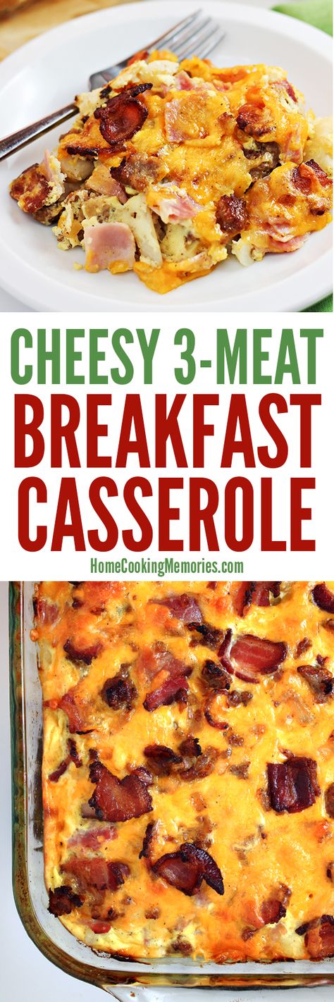 The meat lovers breakfast!! Cheesy 3-Meat Breakfast Casserole recipe with bacon, sausage, AND ham, plus plenty of cheese and eggs! Bake this for an easy weekend breakfast meal or for an easy holiday brunch. #sponsored by #WinderFarms Meat Breakfast Casserole, Meat Breakfast, Easy Weekend Breakfast, Cheesy Breakfast Casserole, Recipe With Bacon, Breakfast Casserole Recipe, Casserole Easy, Sweet Potato Recipes Casserole, Bacon Sausage