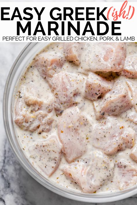 greek marinade {perfect for greek chicken & lamb!}- Plays Well With Butter Mediterranean Grilled Chicken + Dill Greek Yogurt Sauce, Greek Steak Marinade, Greek Marinade, Greek Chicken Marinade, Yogurt Marinade, Mediterranean Cooking, Chicken Grilled, Dry Rubs, Easy Grilled Chicken