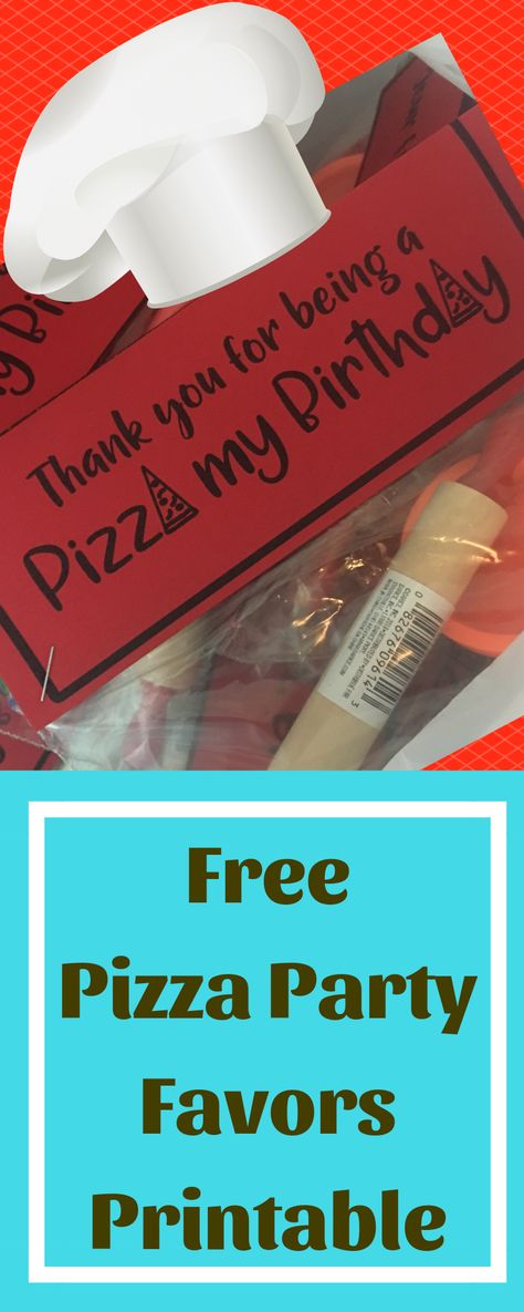 Are you looking for a quick and easy pizza party favor idea? Check this out and get the free pizza party favors printable here! Cooking Birthday Party Favors, Pizza Themed 3rd Birthday Party, Pizza Theme 3rd Birthday, Pizza Party Theme Birthday, Kids Pizza Party Ideas, Pizza Themed 1st Birthday Party, Pizza Theme Party, Pizza Themed Birthday Party, Pizza Birthday Party Ideas